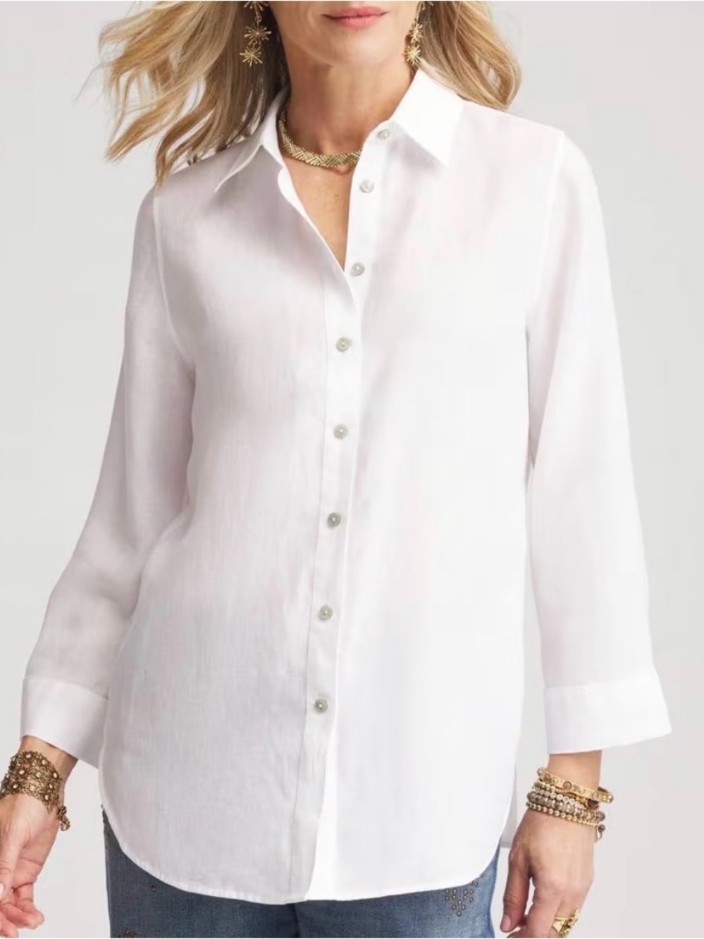 Chico's White Linen Button-Down Shirt